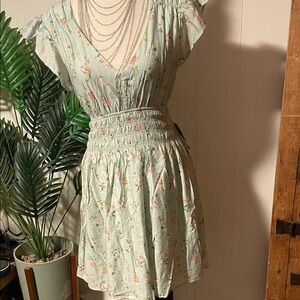 Blu Pepper Light Green Floral Mini Dress
